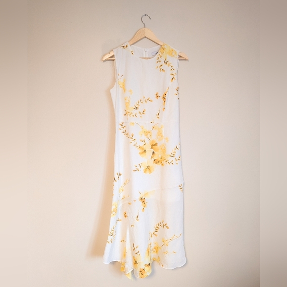 adL Dresses & Skirts - adL Linen Blend White and Yellow Floral Dress